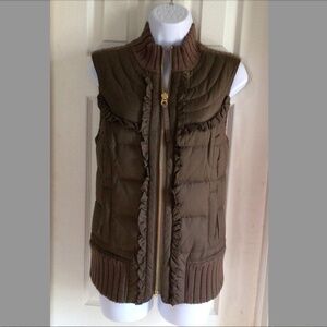 Juicy Couture Pam & Gela Cashmere Moss Green/Brown Puffer Sweater Vest Medium